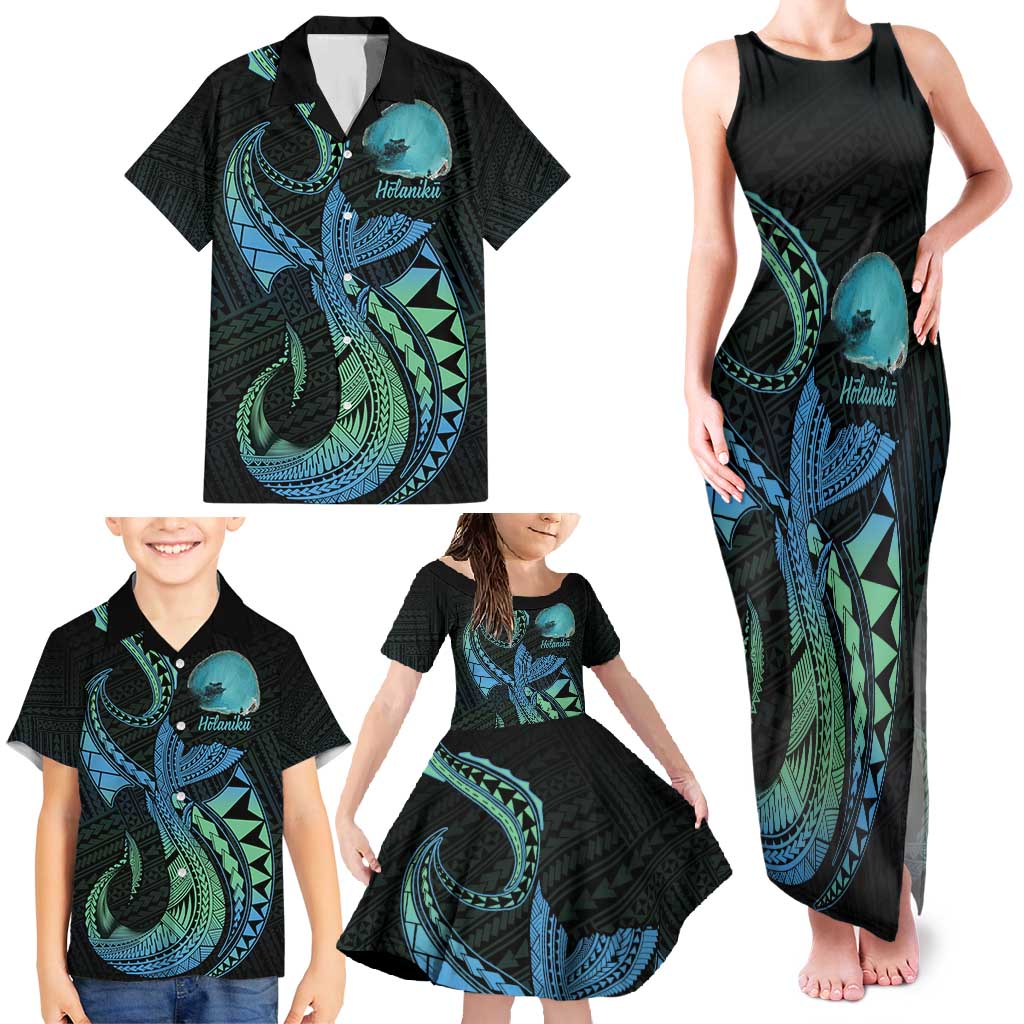 Personalised Hawaii Kure Atoll Family Matching Tank Maxi Dress and Hawaiian Shirt Holaniku Coral Reef with Polynesian Tribal