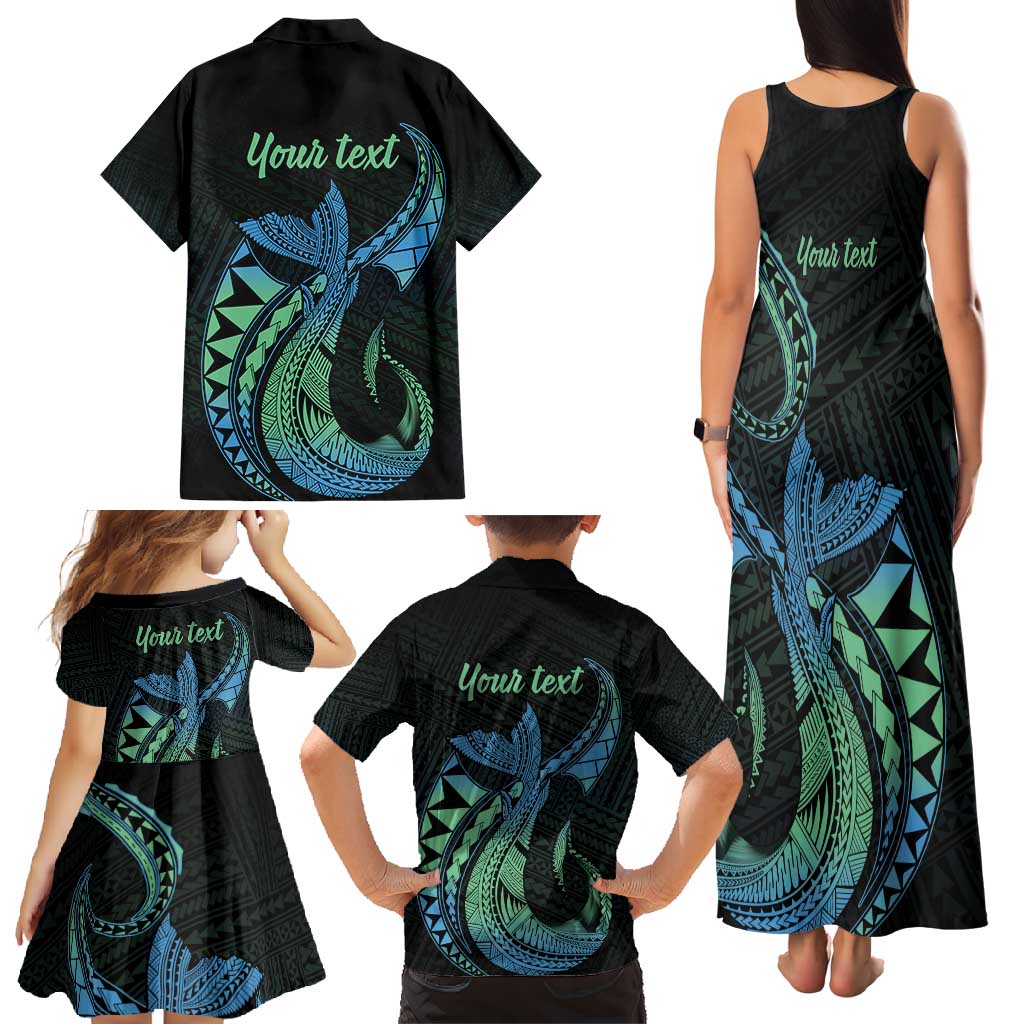 Personalised Hawaii Kure Atoll Family Matching Tank Maxi Dress and Hawaiian Shirt Holaniku Coral Reef with Polynesian Tribal