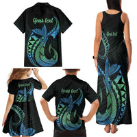 Personalised Hawaii Kure Atoll Family Matching Tank Maxi Dress and Hawaiian Shirt Holaniku Coral Reef with Polynesian Tribal