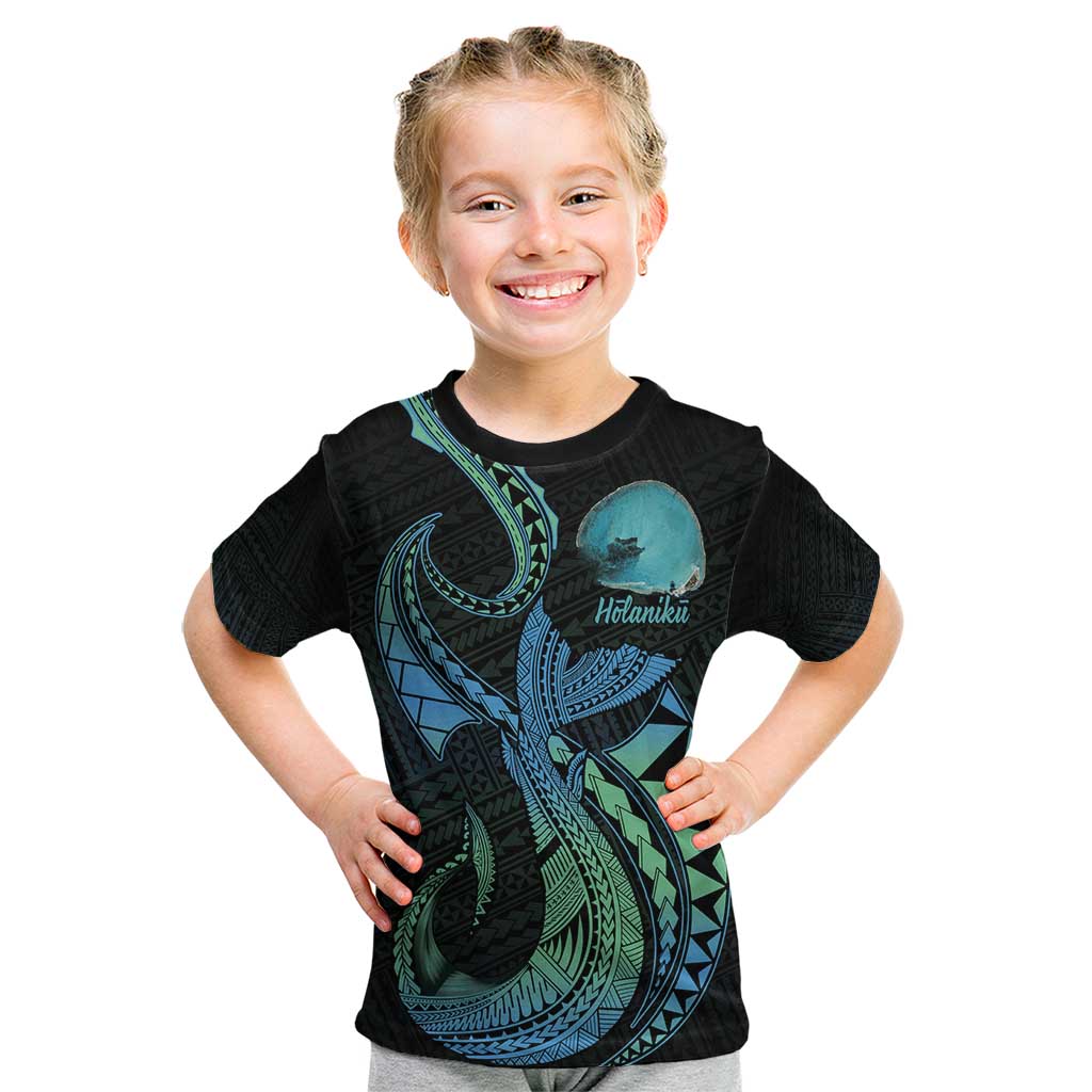 Personalised Hawaii Kure Atoll Kid T Shirt Holaniku Coral Reef with Polynesian Tribal LT9 Blue - Polynesian Pride