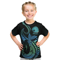 Personalised Hawaii Kure Atoll Kid T Shirt Holaniku Coral Reef with Polynesian Tribal LT9 Blue - Polynesian Pride