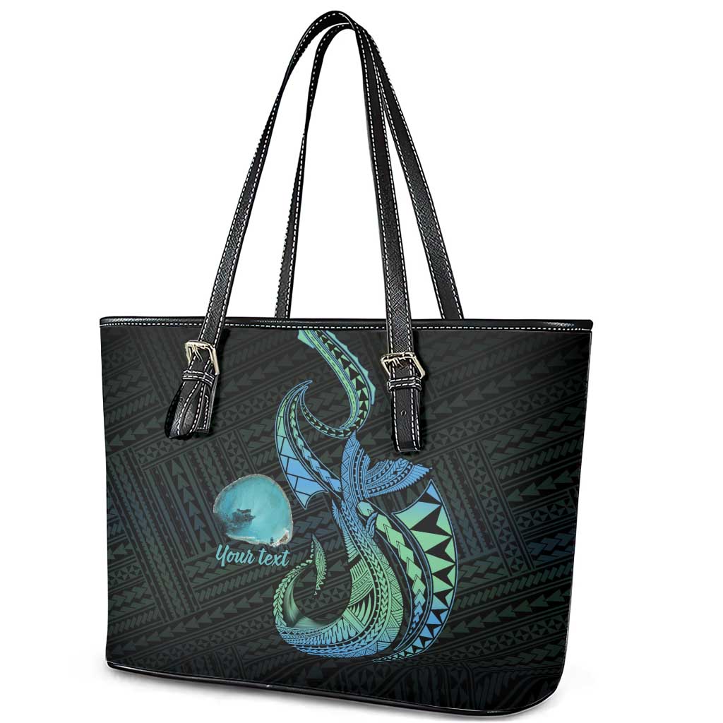 Personalised Hawaii Kure Atoll Leather Tote Bag Holaniku Coral Reef with Polynesian Tribal LT9 - Polynesian Pride