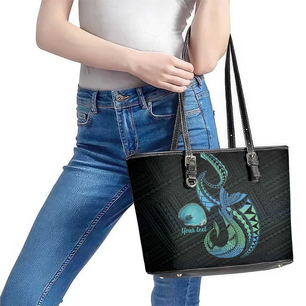 Personalised Hawaii Kure Atoll Leather Tote Bag Holaniku Coral Reef with Polynesian Tribal LT9 - Polynesian Pride