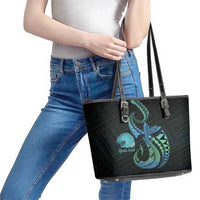 Personalised Hawaii Kure Atoll Leather Tote Bag Holaniku Coral Reef with Polynesian Tribal LT9 - Polynesian Pride