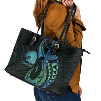 Personalised Hawaii Kure Atoll Leather Tote Bag Holaniku Coral Reef with Polynesian Tribal LT9 - Polynesian Pride