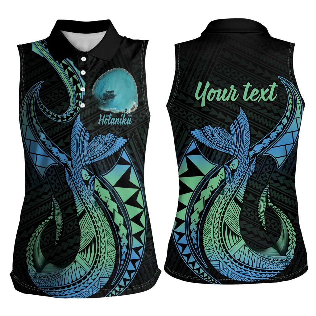 Personalised Hawaii Kure Atoll Women Sleeveless Polo Shirt Holaniku Coral Reef with Polynesian Tribal