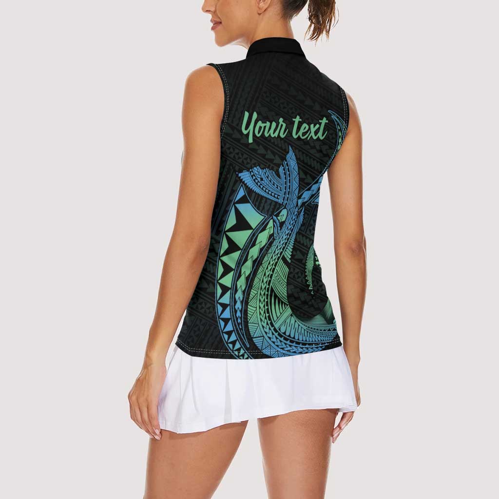 Personalised Hawaii Kure Atoll Women Sleeveless Polo Shirt Holaniku Coral Reef with Polynesian Tribal