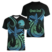 Personalised Hawaii Kure Atoll Women V-Neck T-Shirt Holaniku Coral Reef with Polynesian Tribal
