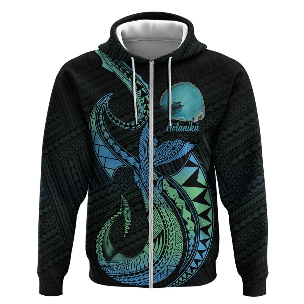 Personalised Hawaii Kure Atoll Zip Hoodie Holaniku Coral Reef with Polynesian Tribal LT9 Zip Hoodie Blue - Polynesian Pride