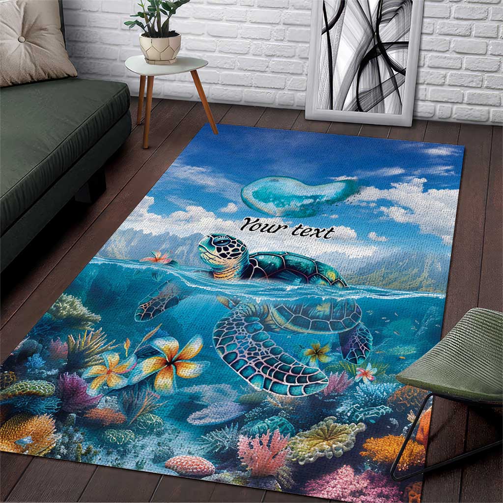 Personalised Palau Kayangel Atoll Area Rug Turtle With Coral Reef Under Water