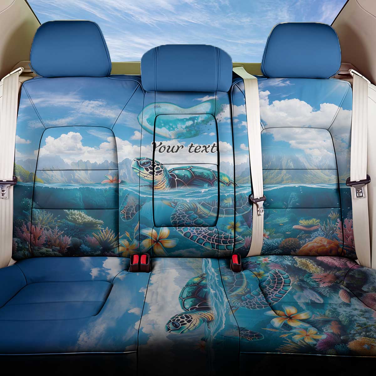 Personalised Palau Kayangel Atoll Back Car Seat Cover Turtle With Coral Reef Under Water