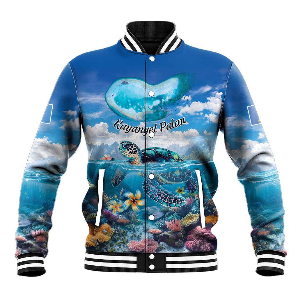 Personalised Palau Kayangel Atoll Baseball Jacket Turtle With Coral Reef Under Water