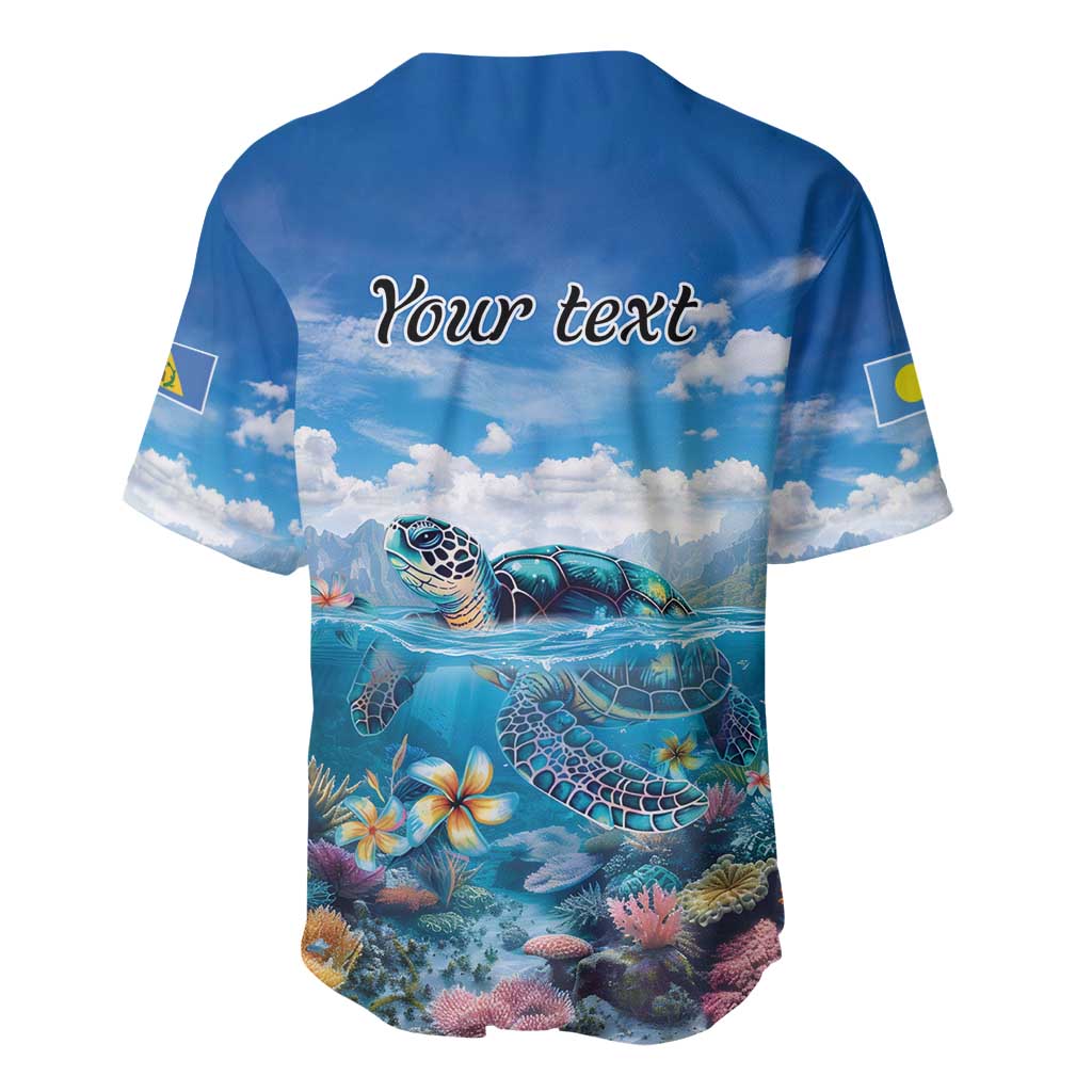 Personalised Palau Kayangel Atoll Baseball Jersey Turtle With Coral Reef Under Water