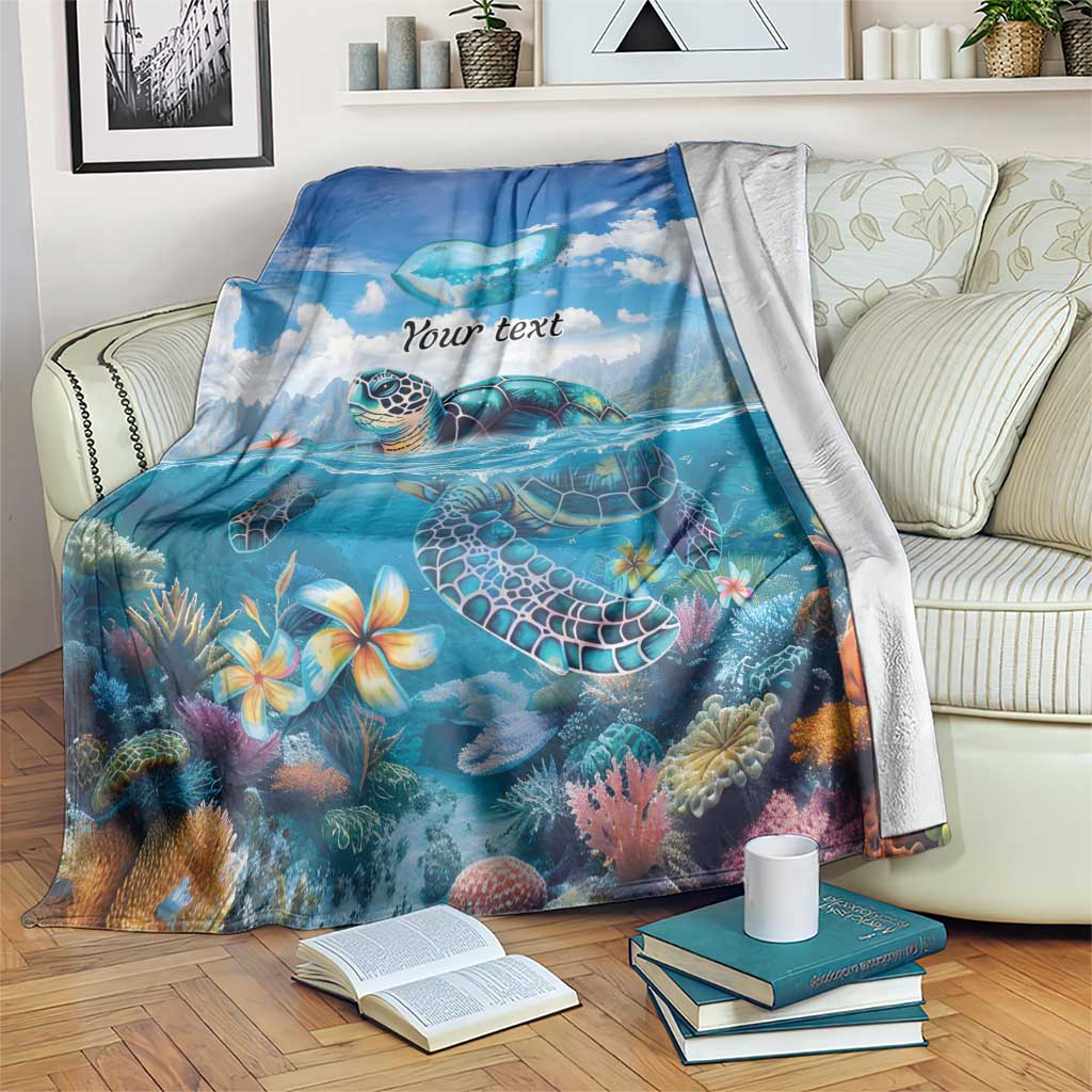 Personalised Palau Kayangel Atoll Blanket Turtle With Coral Reef Under Water