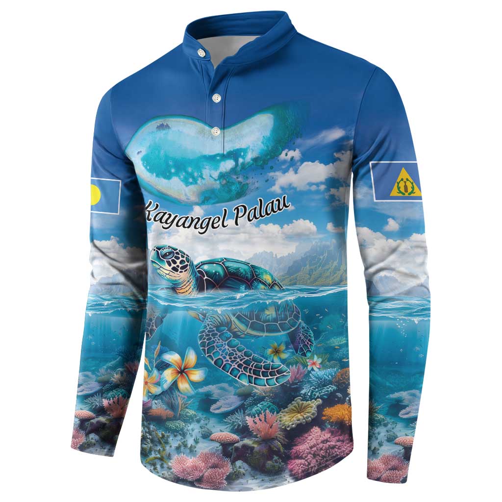 Personalised Palau Kayangel Atoll Button Sweatshirt Turtle With Coral Reef Under Water