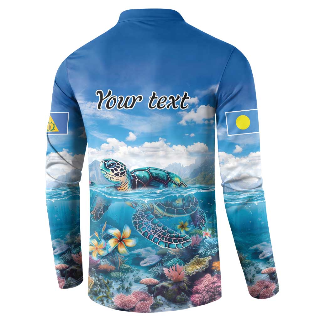 Personalised Palau Kayangel Atoll Button Sweatshirt Turtle With Coral Reef Under Water