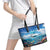 Personalised Palau Kayangel Atoll Leather Tote Bag Turtle With Coral Reef Under Water