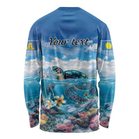Personalised Palau Kayangel Atoll Long Sleeve Shirt Turtle With Coral Reef Under Water