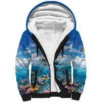 Personalised Palau Kayangel Atoll Sherpa Hoodie Turtle With Coral Reef Under Water