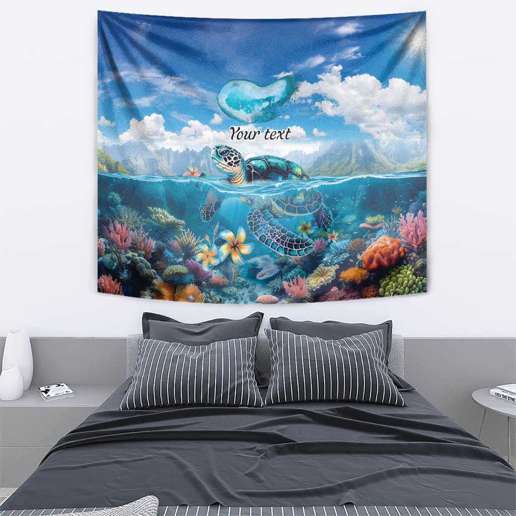 Personalised Palau Kayangel Atoll Tapestry Turtle With Coral Reef Under Water