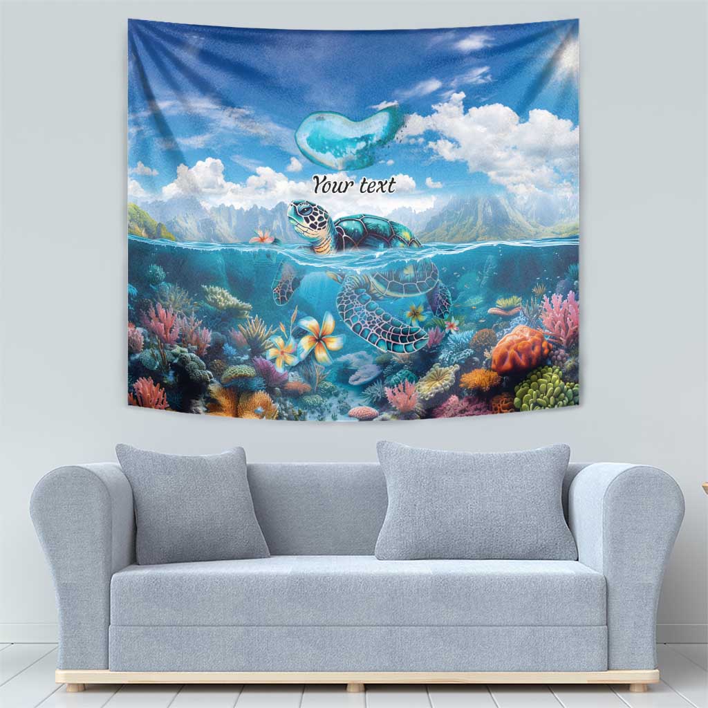 Personalised Palau Kayangel Atoll Tapestry Turtle With Coral Reef Under Water