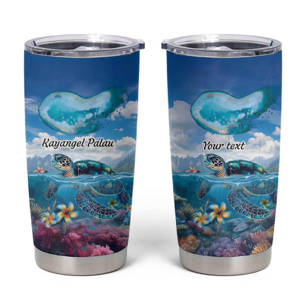 Personalised Palau Kayangel Atoll Tumbler Cup Turtle With Coral Reef Under Water