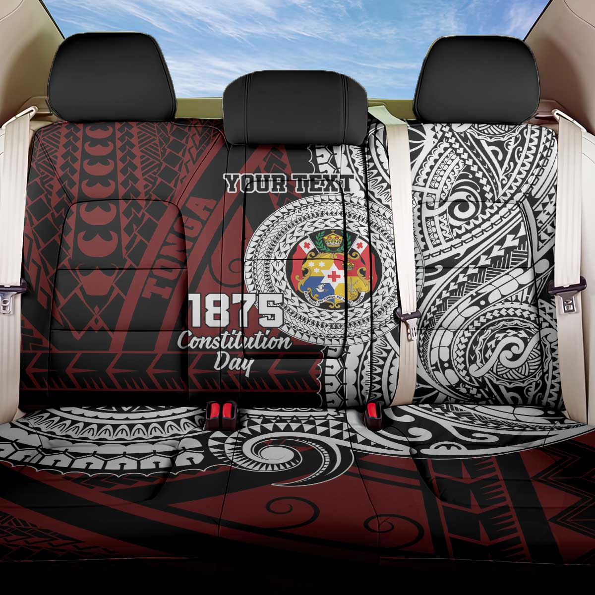 Personalised Tonga Constitution Day 1875 Back Car Seat Cover Polynesian Tribal Tattoo