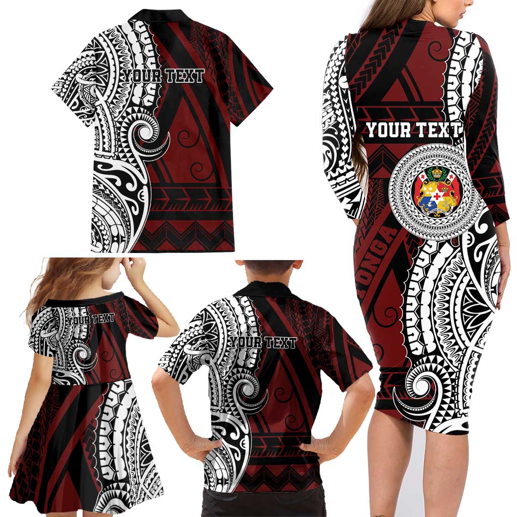 Personalised Tonga Constitution Day 1875 Family Matching Long Sleeve Bodycon Dress and Hawaiian Shirt Polynesian Tribal Tattoo