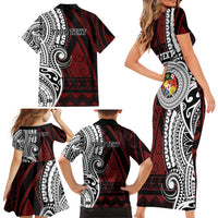 Personalised Tonga Constitution Day 1875 Family Matching Short Sleeve Bodycon Dress and Hawaiian Shirt Polynesian Tribal Tattoo