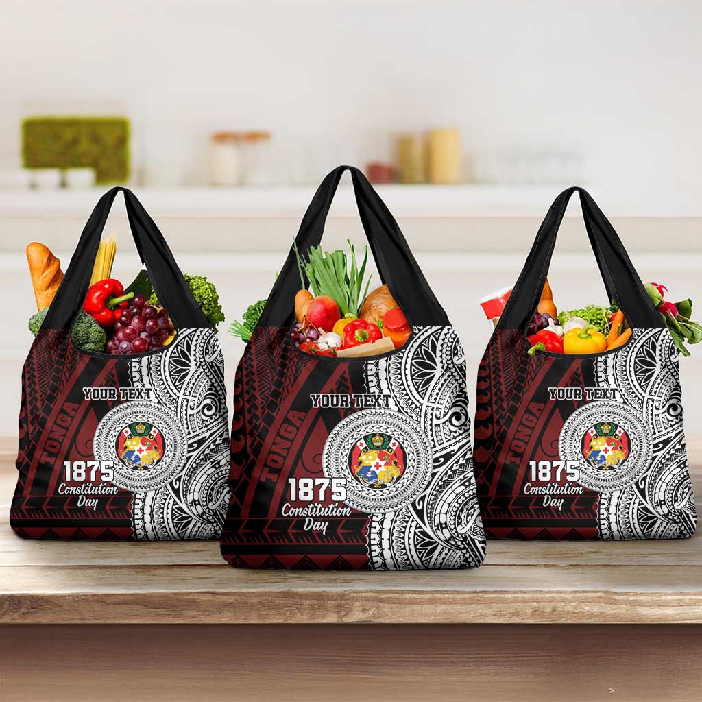 Personalised Tonga Constitution Day 1875 Grocery Bag Polynesian Tribal Tattoo