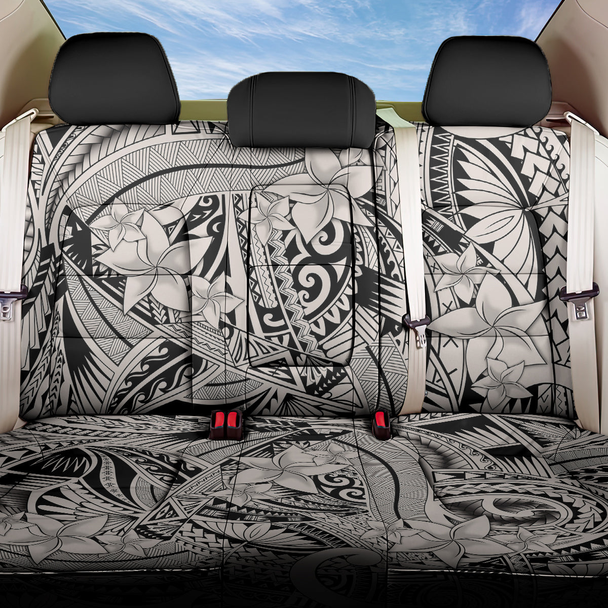 Polynesia Back Car Seat Cover Tribal Polynesian Spirit With Beige Pacific Flowers