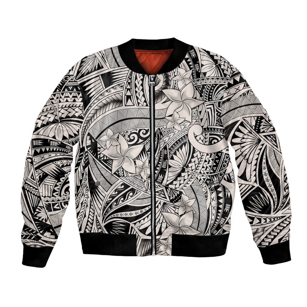 Polynesia Bomber Jacket Tribal Polynesian Spirit With Beige Pacific Flowers LT9 Unisex Beige - Polynesian Pride