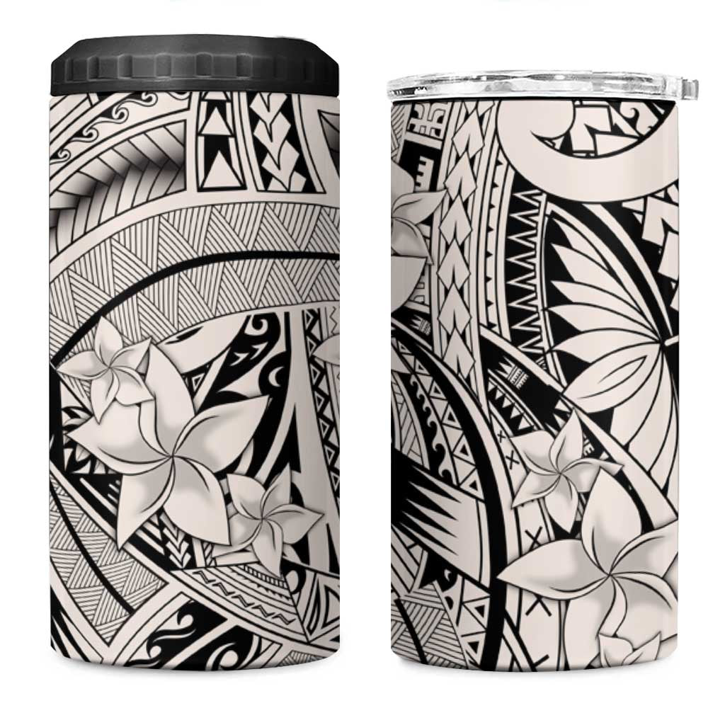 Beige Pacific Flowers Tribal Polynesian Spirit 4 in 1 Can Cooler Tumbler