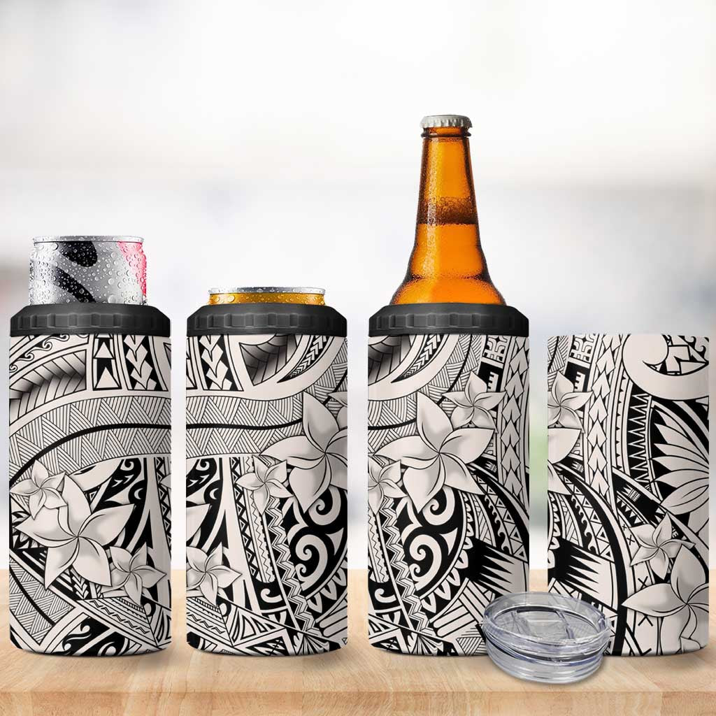 Beige Pacific Flowers Tribal Polynesian Spirit 4 in 1 Can Cooler Tumbler