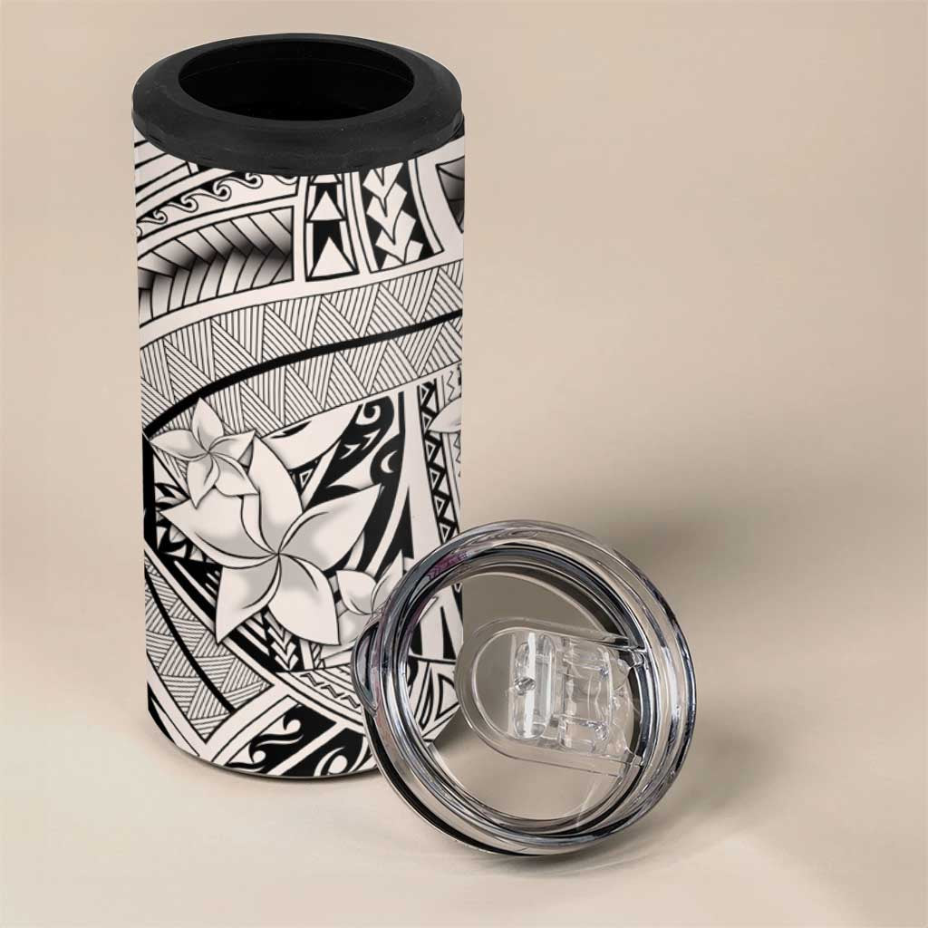 Beige Pacific Flowers Tribal Polynesian Spirit 4 in 1 Can Cooler Tumbler