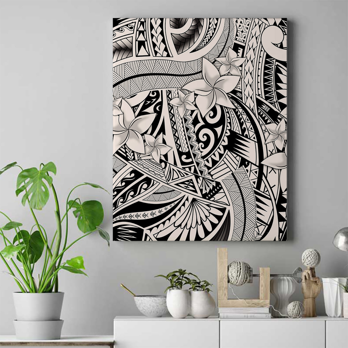 Polynesia Canvas Wall Art Tribal Polynesian Spirit With Beige Pacific Flowers LT9 Beige - Polynesian Pride