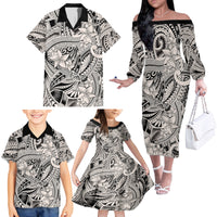 Polynesia Family Matching Off Shoulder Long Sleeve Dress and Hawaiian Shirt Tribal Polynesian Spirit With Beige Pacific Flowers LT9 Beige - Polynesian Pride