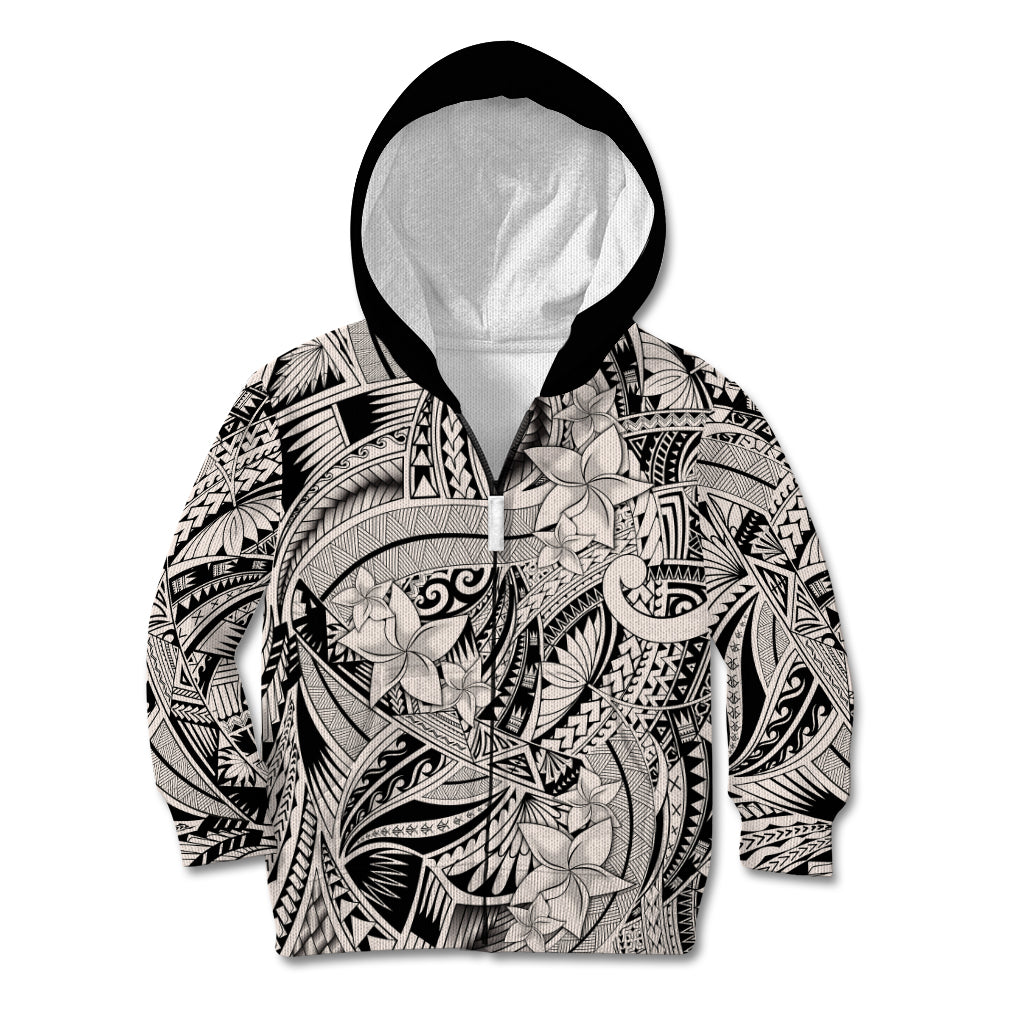Polynesia Kid Hoodie Tribal Polynesian Spirit With Beige Pacific Flowers LT9 Zip Hoodie Beige - Polynesian Pride