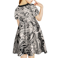 Polynesia Kid Short Sleeve Dress Tribal Polynesian Spirit With Beige Pacific Flowers LT9 - Polynesian Pride