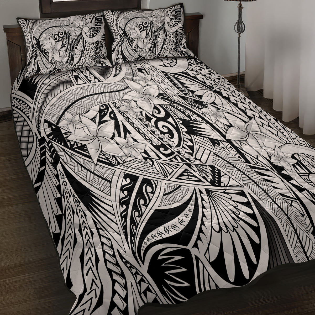 Polynesia Quilt Bed Set Tribal Polynesian Spirit With Beige Pacific Flowers LT9 - Polynesian Pride
