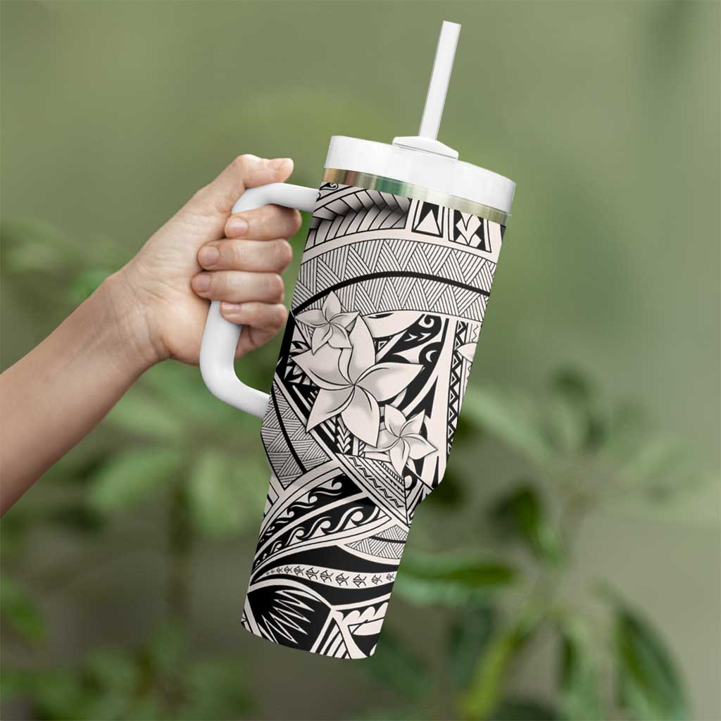 Beige Pacific Flowers Tribal Polynesian Spirit Tumbler With Handle