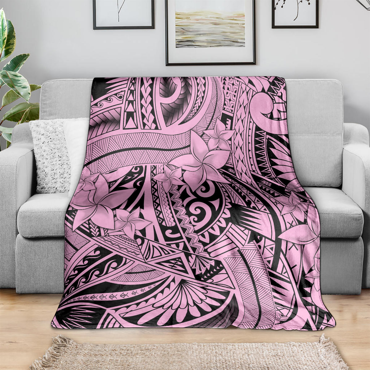Polynesia Blanket Tribal Polynesian Spirit With Pink Pacific Flowers LT9 - Polynesian Pride