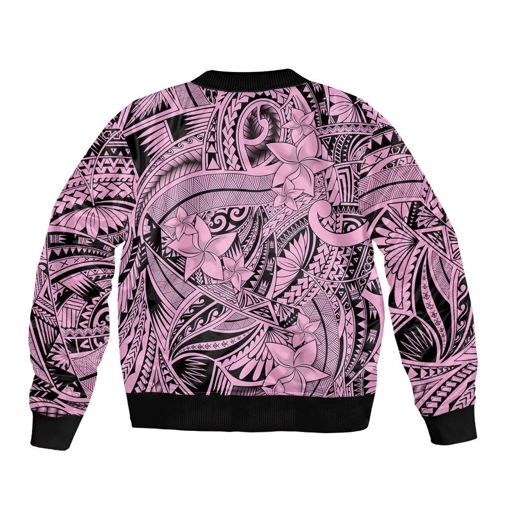 Polynesia Bomber Jacket Tribal Polynesian Spirit With Pink Pacific Flowers LT9 - Polynesian Pride