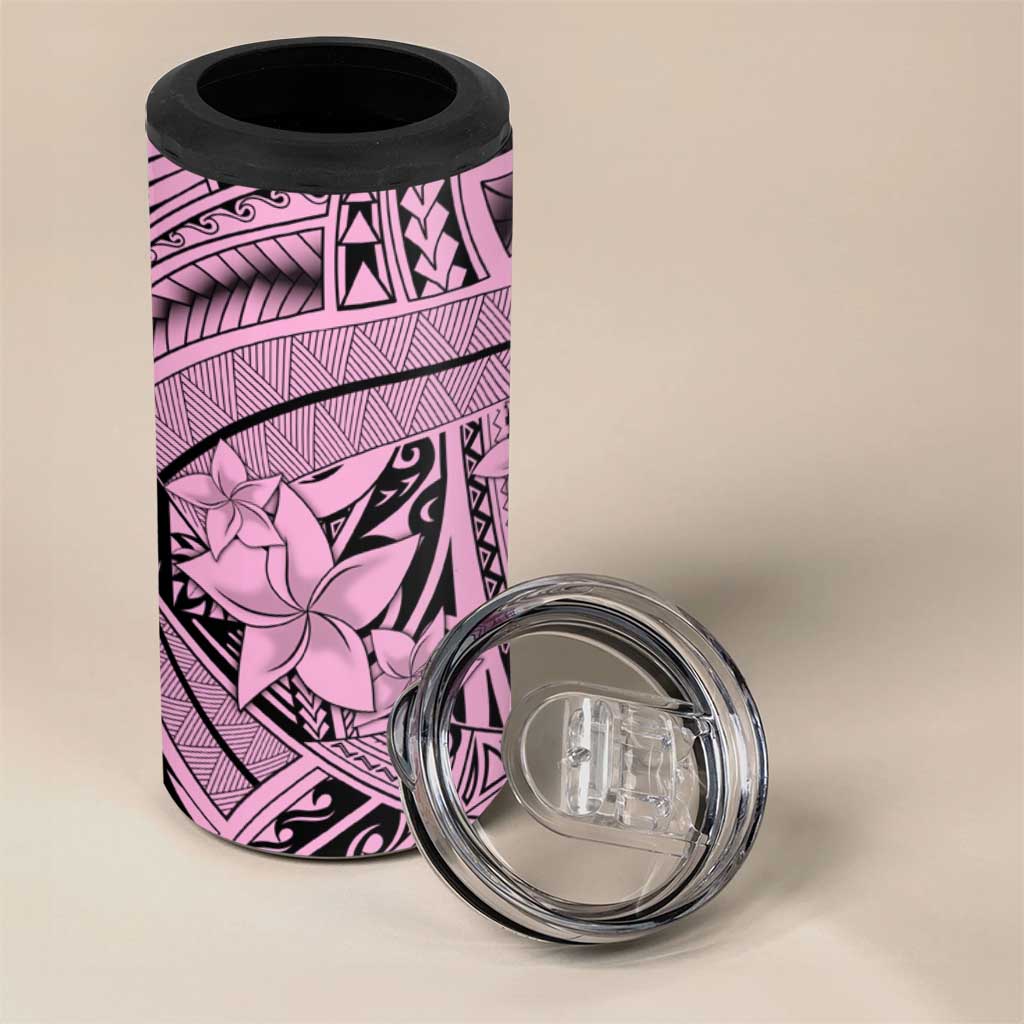 Pink Pacific Flowers Tribal Polynesian Spirit 4 in 1 Can Cooler Tumbler