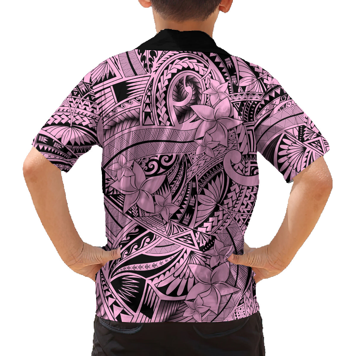 Polynesia Family Matching Off Shoulder Short Dress and Hawaiian Shirt Tribal Polynesian Spirit With Pink Pacific Flowers LT9 - Polynesian Pride