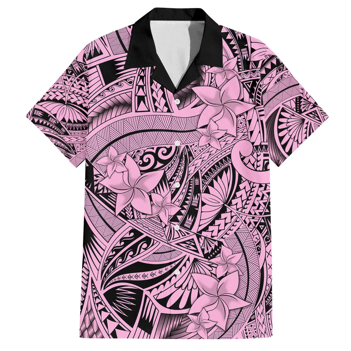 Polynesia Family Matching Off Shoulder Short Dress and Hawaiian Shirt Tribal Polynesian Spirit With Pink Pacific Flowers LT9 Dad's Shirt - Short Sleeve Pink - Polynesian Pride