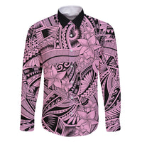 Polynesia Family Matching Off Shoulder Short Dress and Hawaiian Shirt Tribal Polynesian Spirit With Pink Pacific Flowers LT9 Dad's Shirt - Long Sleeve Pink - Polynesian Pride