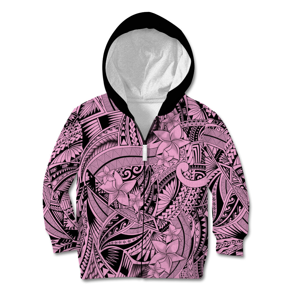 Polynesia Kid Hoodie Tribal Polynesian Spirit With Pink Pacific Flowers LT9 Zip Hoodie Pink - Polynesian Pride