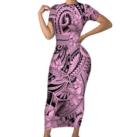 Polynesia Short Sleeve Bodycon Dress Tribal Polynesian Spirit With Pink Pacific Flowers LT9 Long Dress Pink - Polynesian Pride