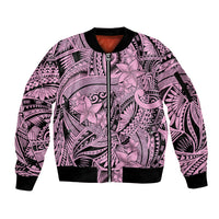 Polynesia Sleeve Zip Bomber Jacket Tribal Polynesian Spirit With Pink Pacific Flowers LT9 Unisex Pink - Polynesian Pride